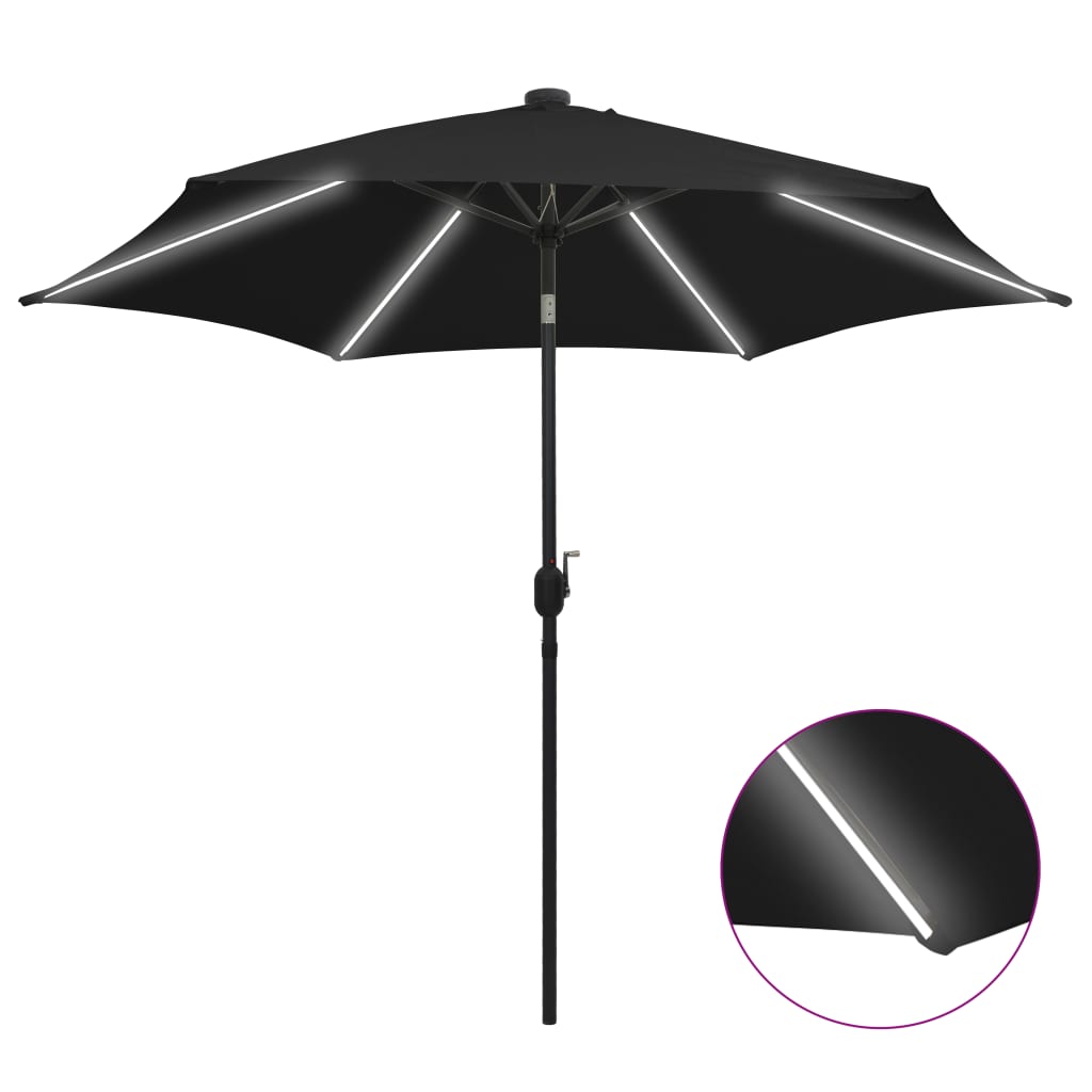 Vidaxl -Parasol mit LED -Beleuchtung und Aluminiumpol 300 cm Schwarz