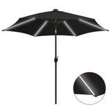 Vidaxl Parasol con illuminazione a LED e polo in alluminio 300 cm nero