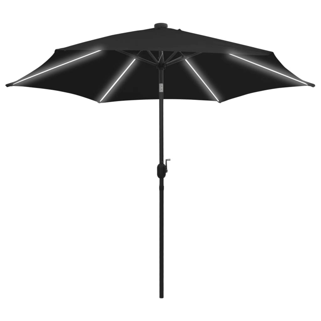 Vidaxl Parasol con illuminazione a LED e polo in alluminio 300 cm nero