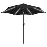 Vidaxl -parasol med LED -belysning och aluminiumstång 300 cm svart