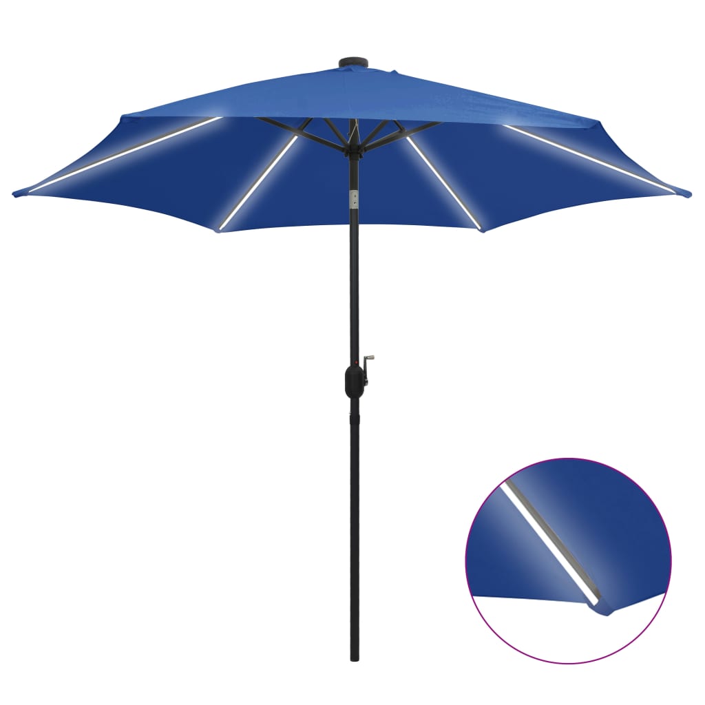 Vidaxl Parasol z LED osvetlitvijo in aluminijastim pol 300 cm azure modra