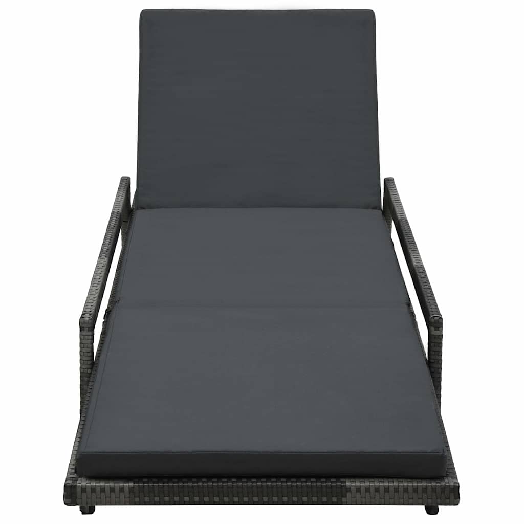 Vidaxl ligbed met kussen poly rattan grijs