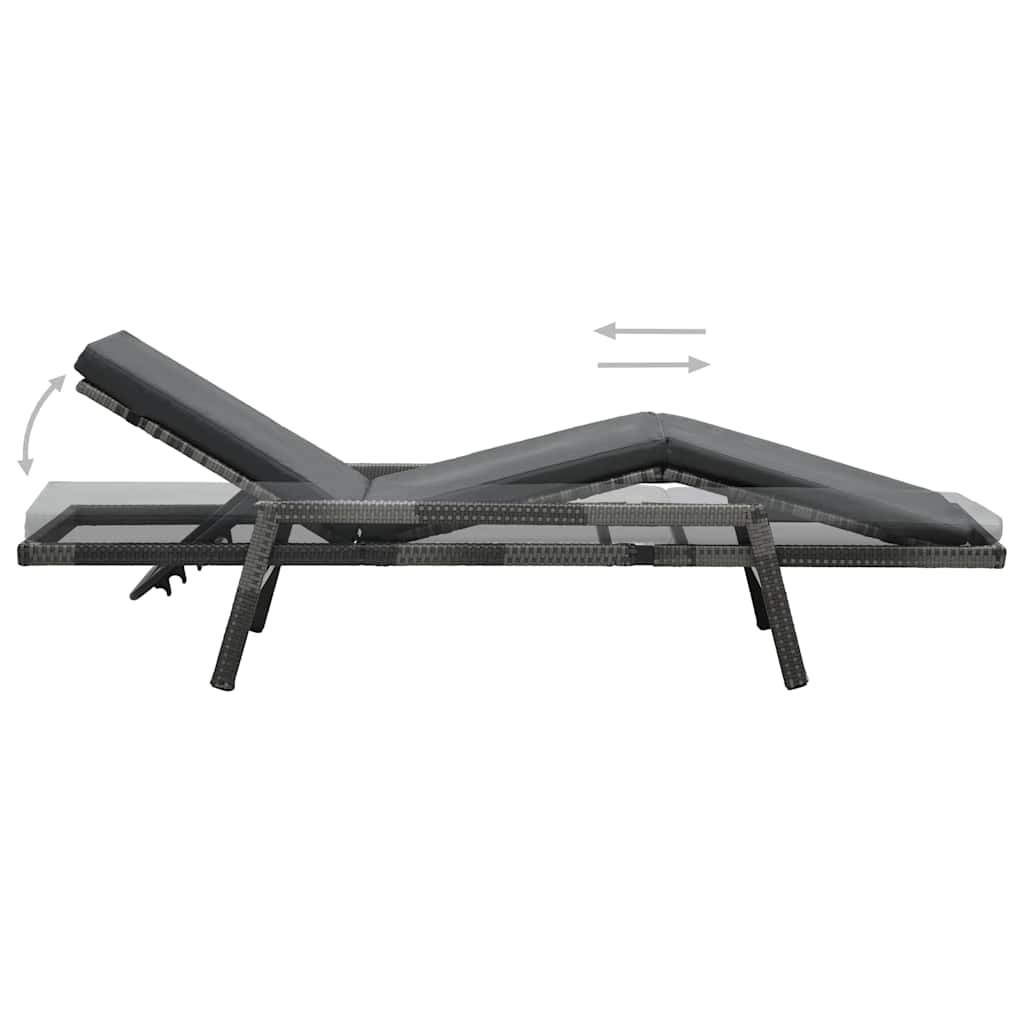 Vidaxl ligbed met kussen poly rattan grijs