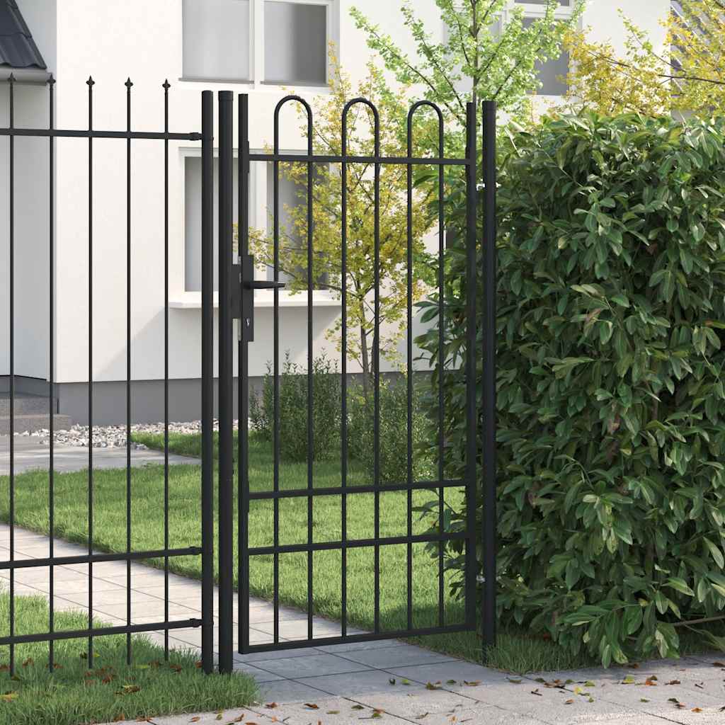 Vidaxl poort met gebogen bovenkant enkel 1x1,75 m staal zwart