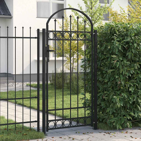 Vidaxl poort met gebogen bovenkant en 2 palen 105x204 cm zwart