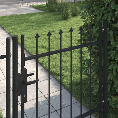 Vidaxl hekpoort boxtel enkele deur met puntige bovenkant staal 1x1 m zwart