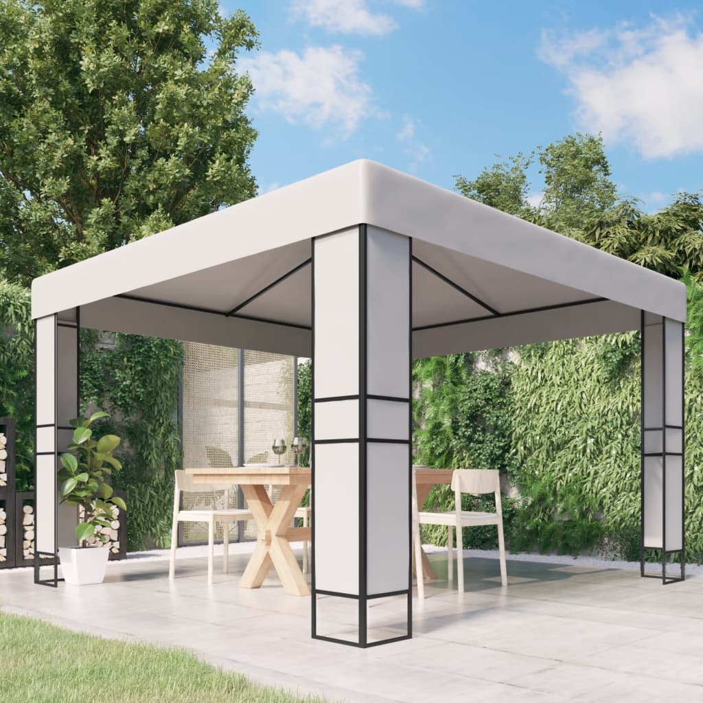 Arbor de Vidaxl con techo doble de 3x3 m de blanco