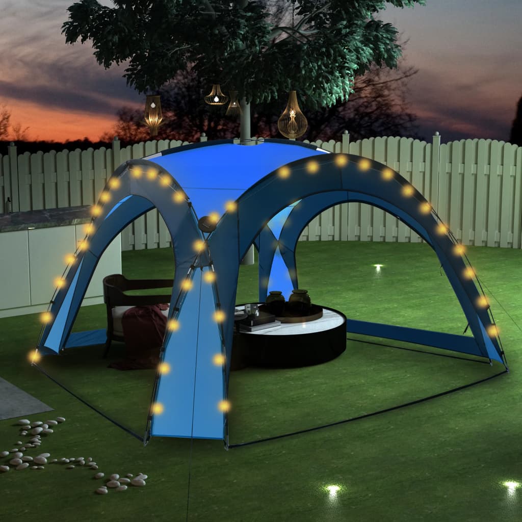 Tente de fête vidaxl avec LED et 4 murs latéraux 3,6x3,6x2,3 m bleu