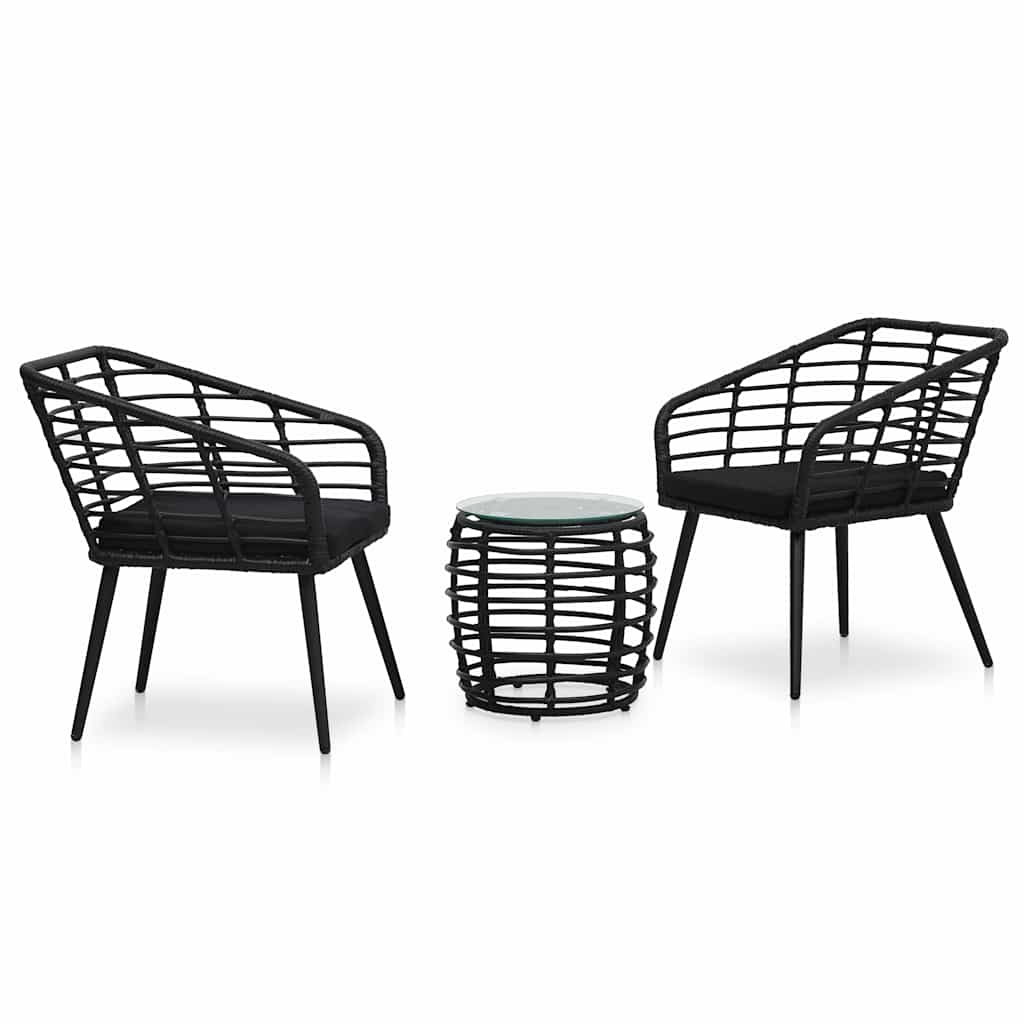 Vidaxl 3-delige bistroset poly rattan zwart