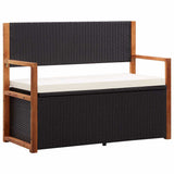 Vidaxl opbergbankje 115 cm poly rattan en massief acaciahout zwart