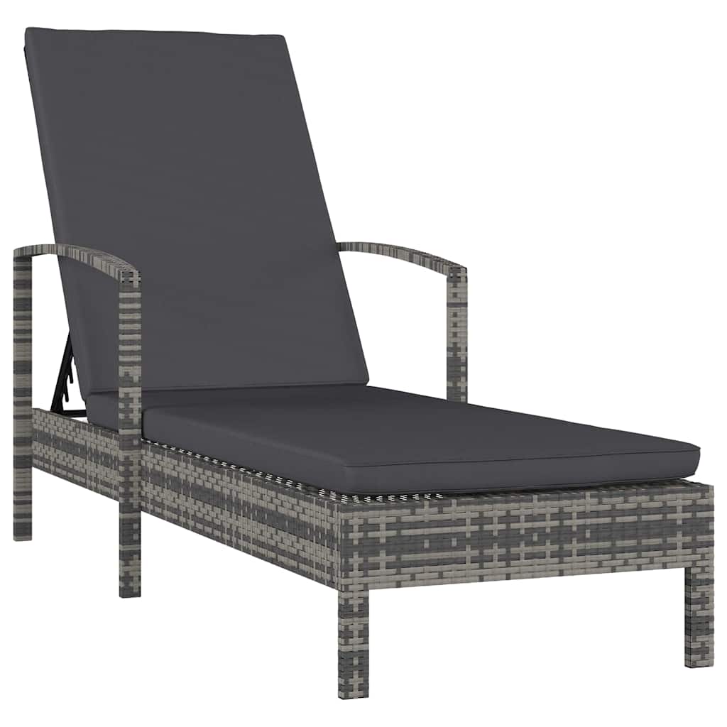 Vidaxl ligbed met armleuningen poly rattan grijs