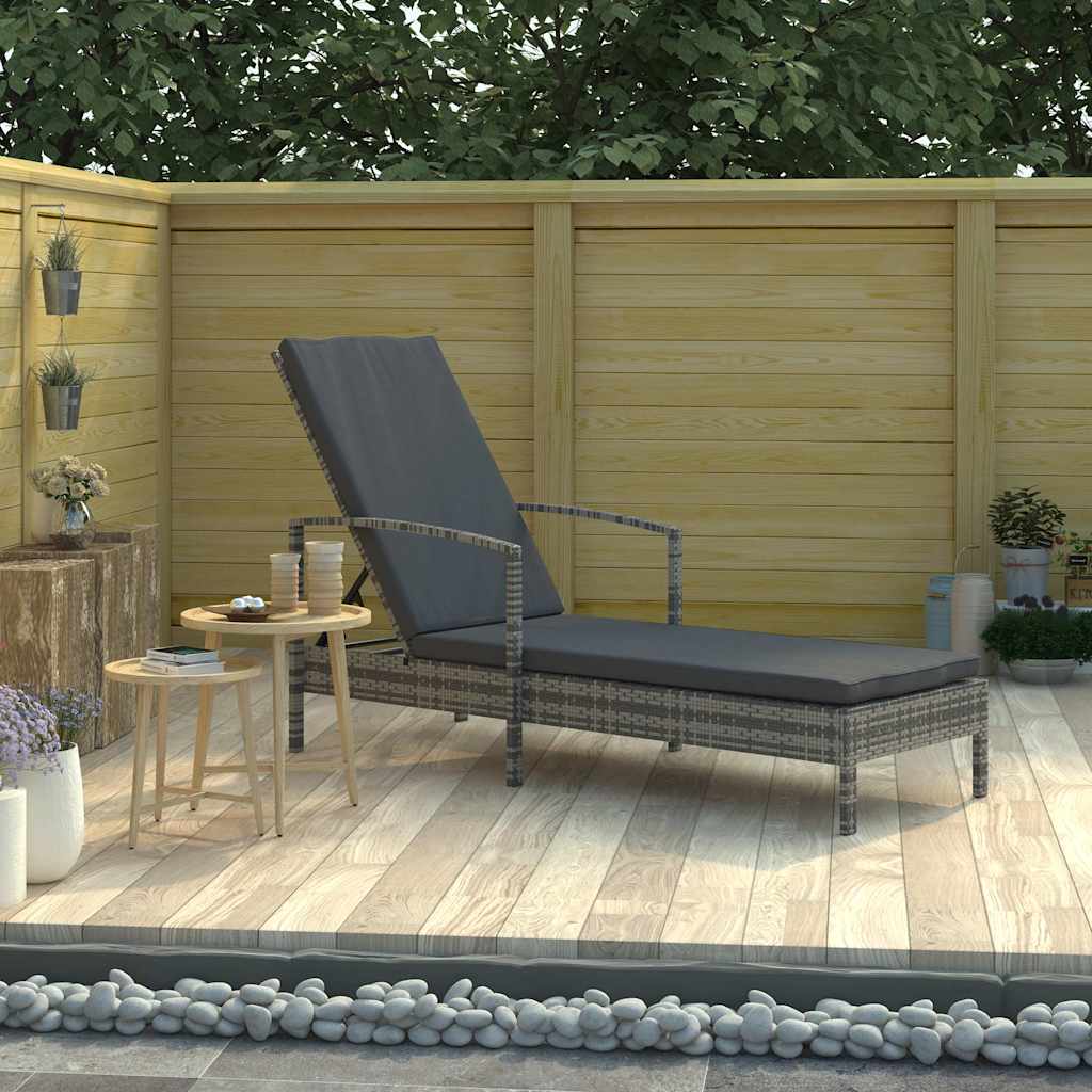 Vidaxl ligbed met armleuningen poly rattan grijs