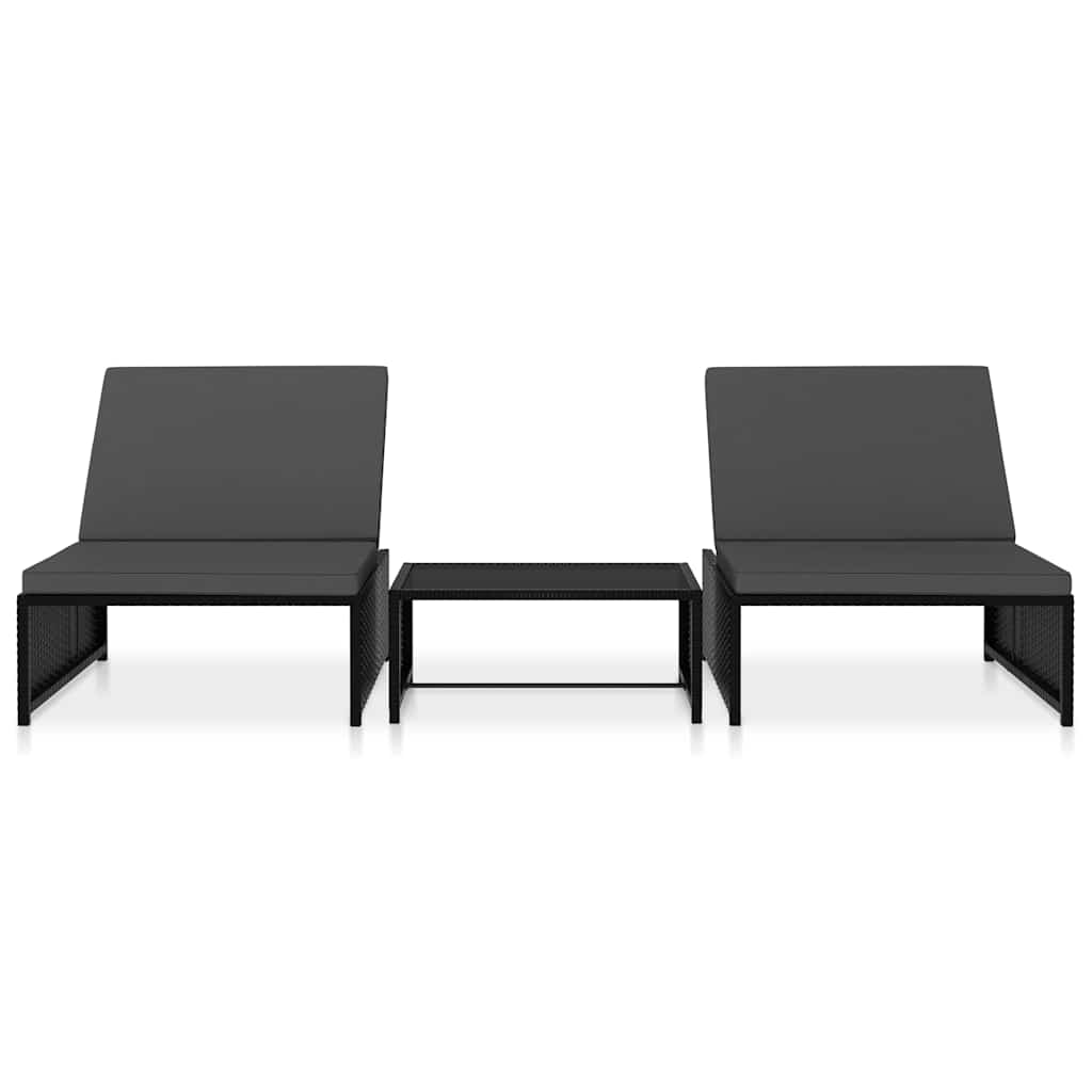 Vidaxl tuinstoelen 2 st verstelbaar met tafel poly rattan zwart