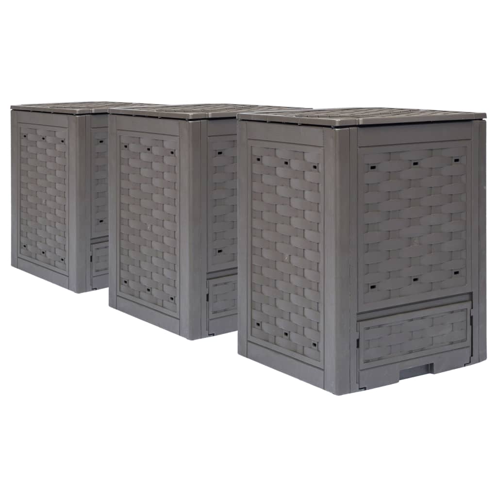 Vidaxl Compost Bins 3 szt. 900 l 60x60x83 cm plastikowy rattan brązowy