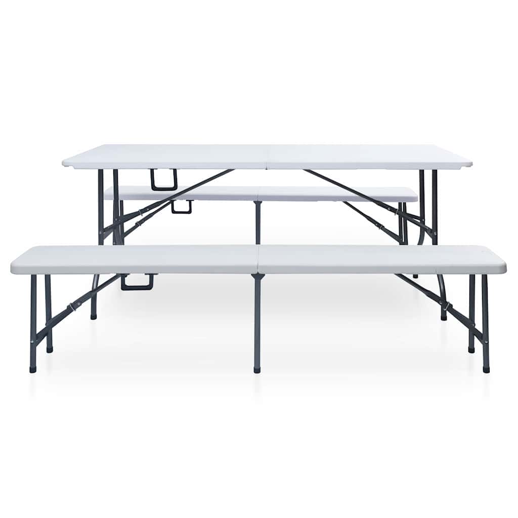 Vidaxl tuintafel met 2 bankjes inklapbaar 180 cm staal en hdpe wit