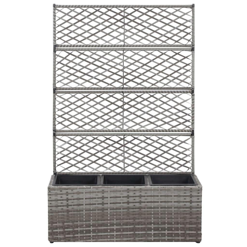 Vidaxl latwerkplantenbak verhoogd met potten 83x30x130 cm rattan grijs