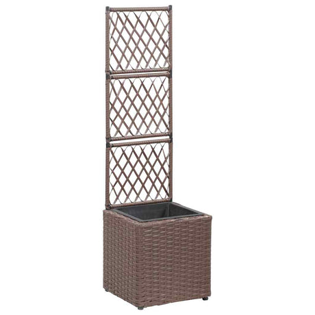 Vidaxl latwerkplantenbak verhoogd met 1 pot 30x30x107 cm rattan bruin