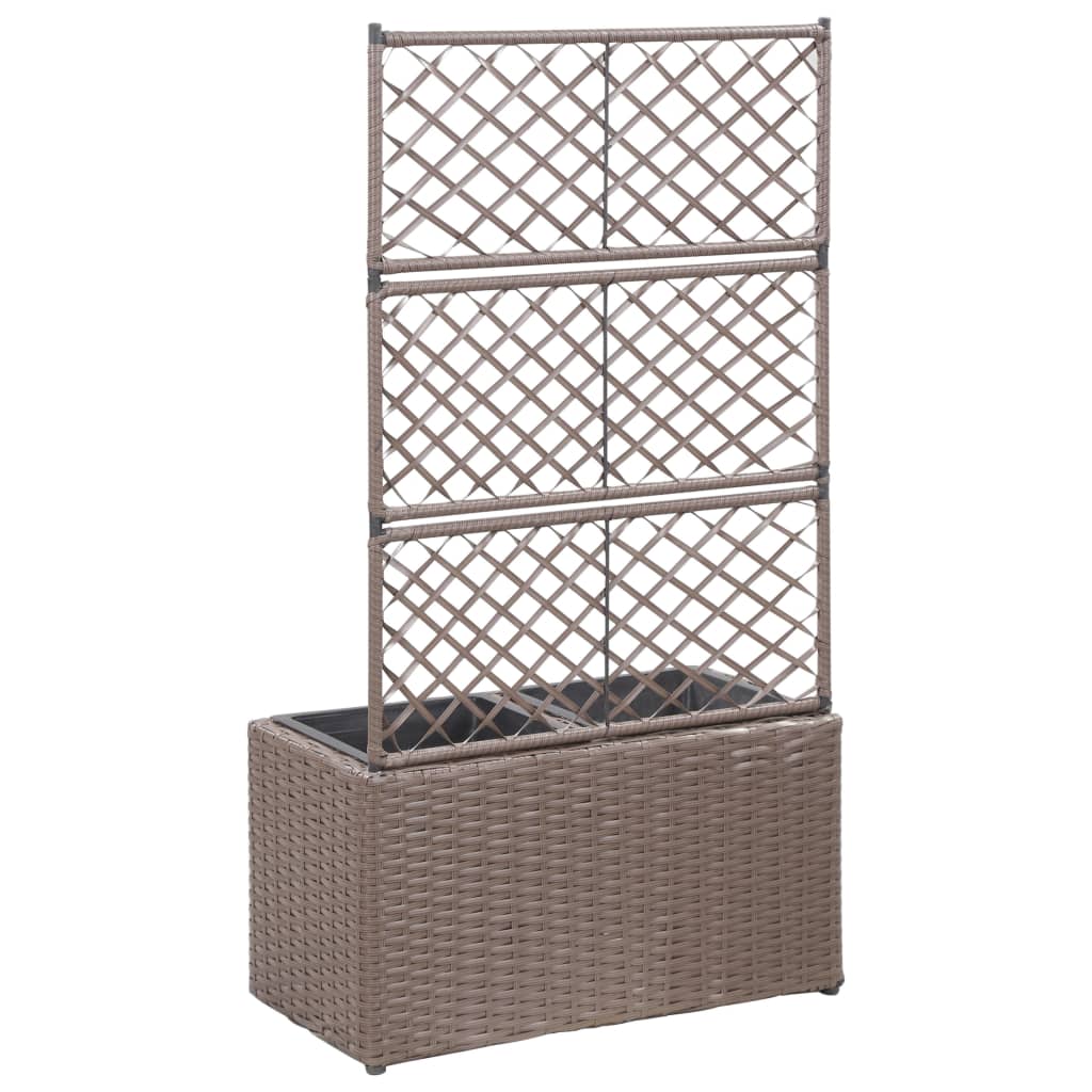 Vidaxl latwerkplantenbak verhoogd met potten 58x30x107 cm rattan bruin