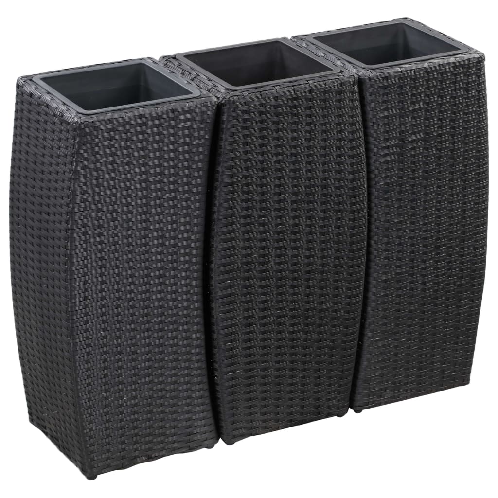 Vidaxl Planters a relevé le 3 St Poly Rattan Black