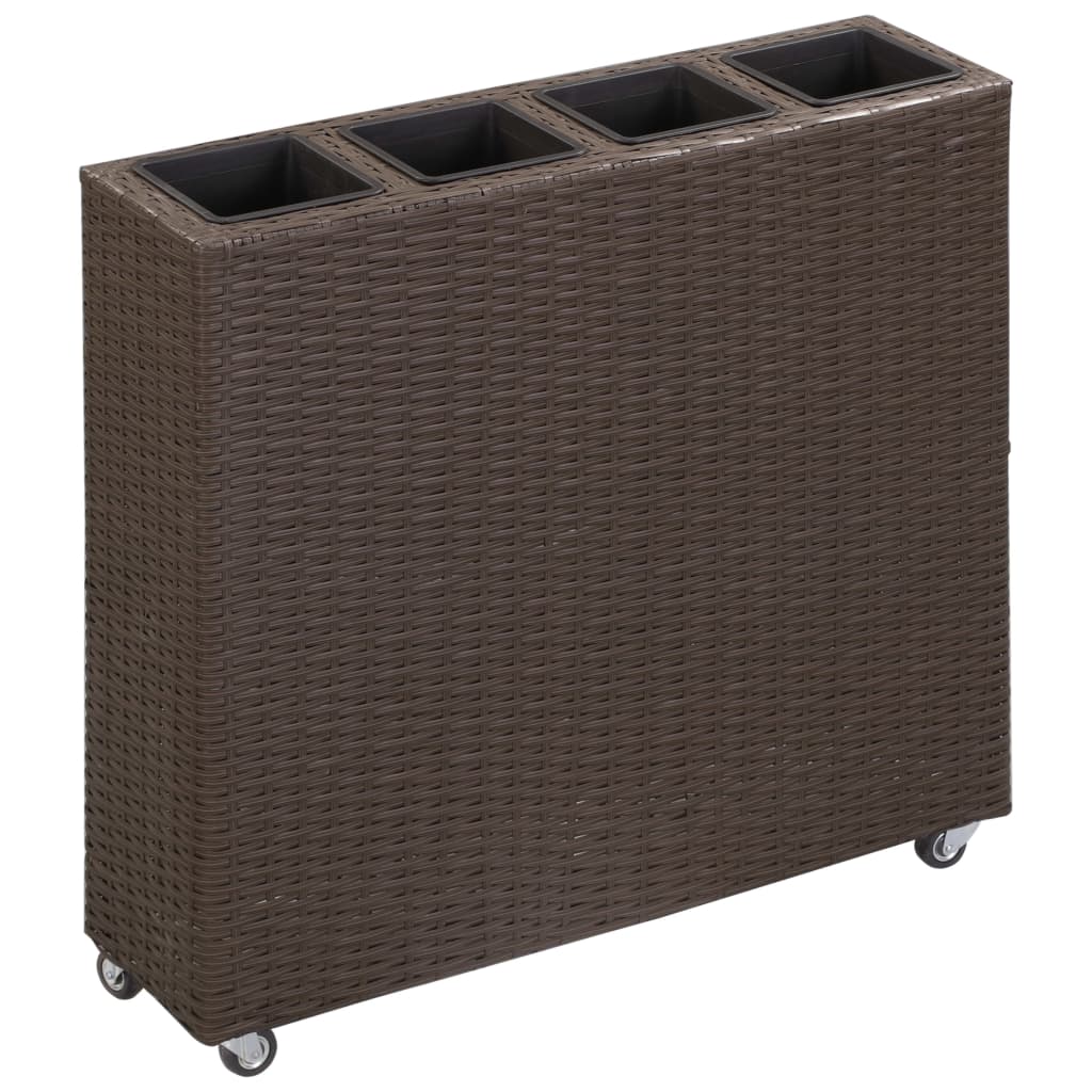 VidaXL Plantenbak verhoogd met 4 potten 80x22x79 cm poly rattan bruin