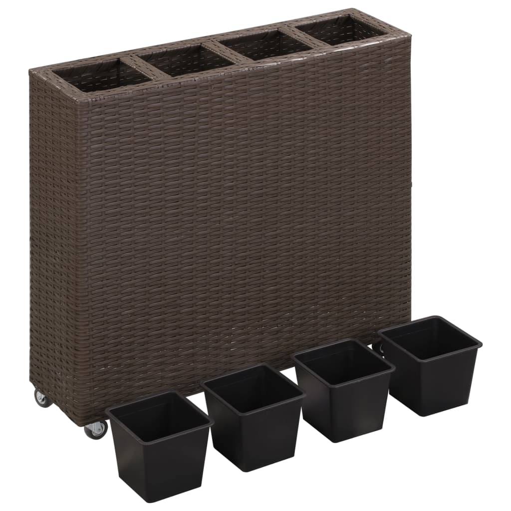 Vidaxl planter hævet med 4 gryder 80x22x79 cm poly rattan brun