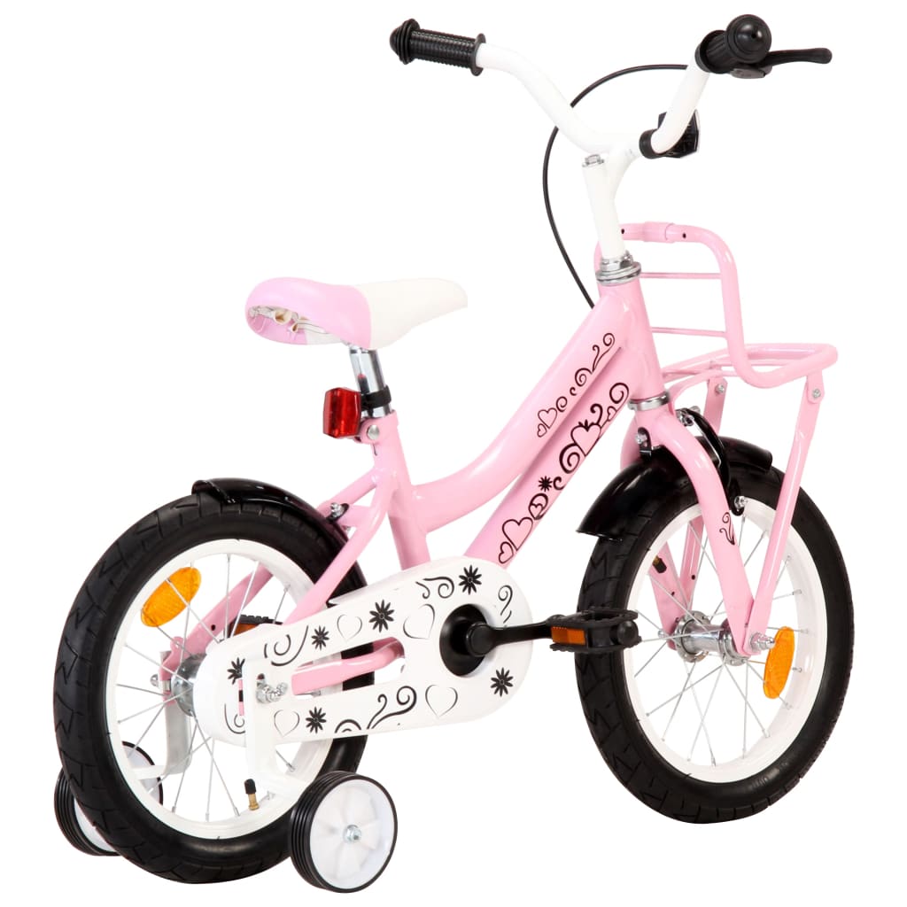 Vidaxl Bike per bambini con vettore anteriore da 14 pollici bianco e rosa