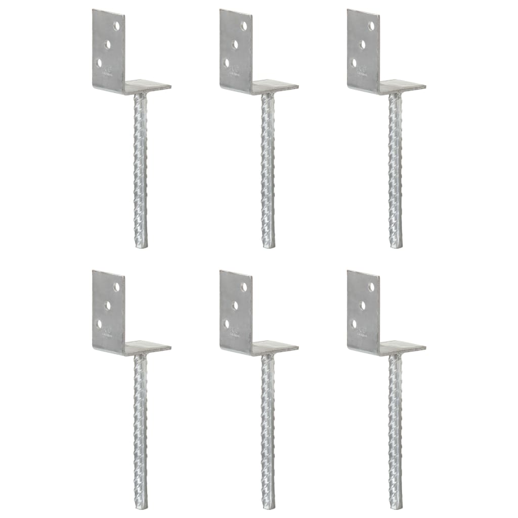 Vidaxl Buedem Anker 6 PCs 8x6x30 cm galvaniséiert Stol Sëlwerfaarf faarweg