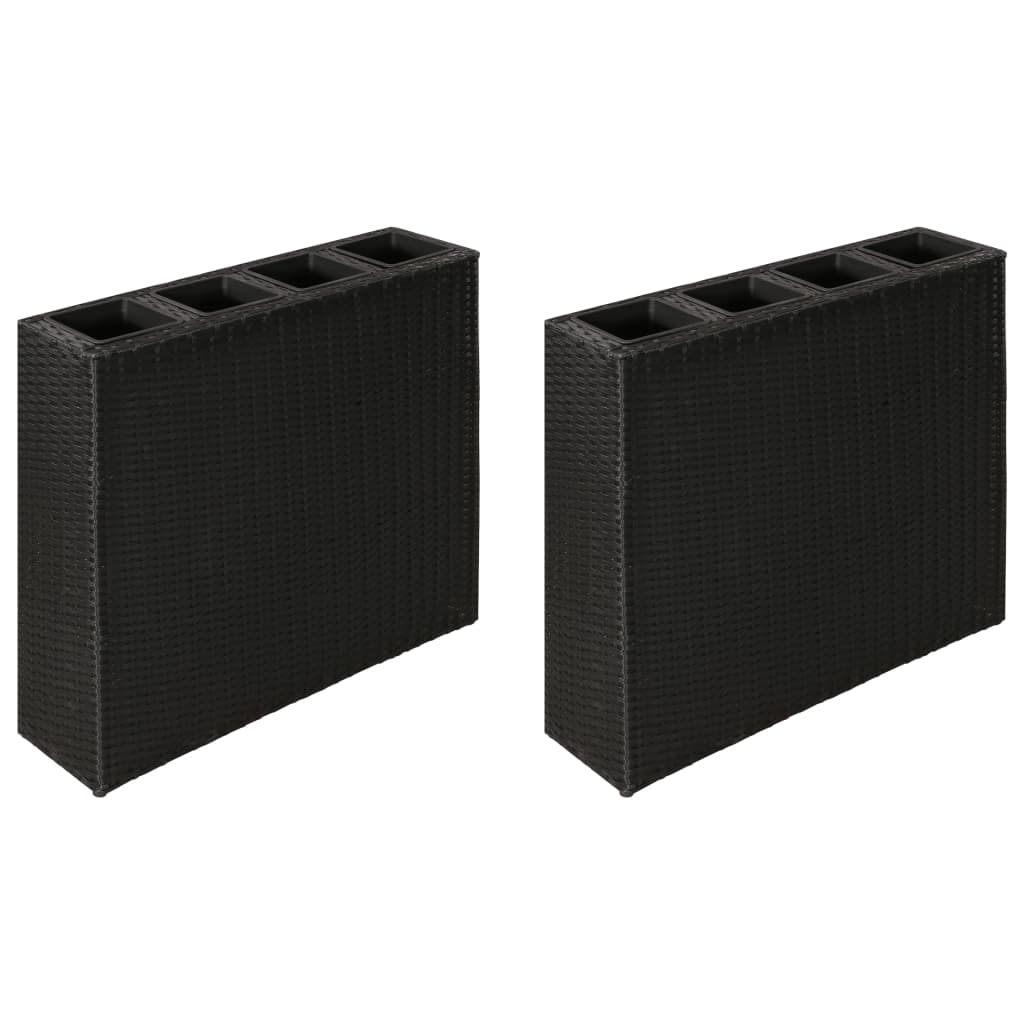 Vidaxl Planter opgeworf mat 4 Pots 2 PC PCly Rattan schwaarz