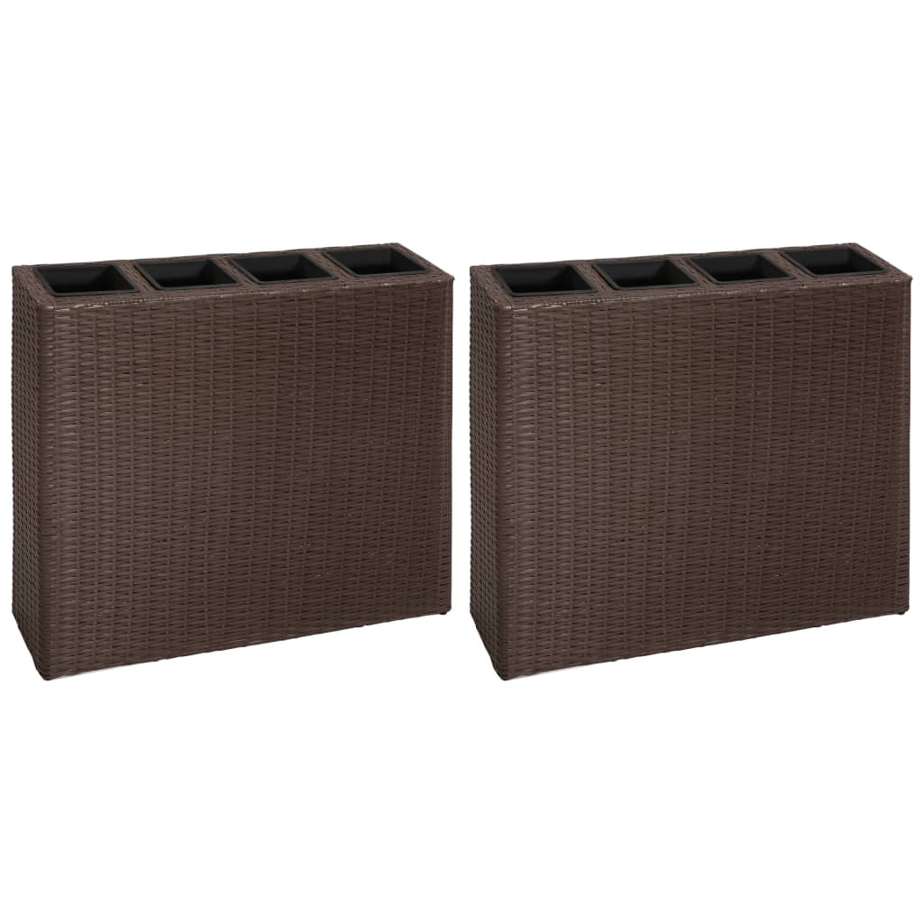 Vidaxl planleggingsboks hevet med 4 potter 2 st Poly Rattan Brown