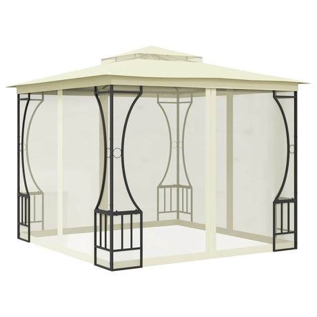 Vidaxl prieel met netten 300x300x265 cm crèmekleurig