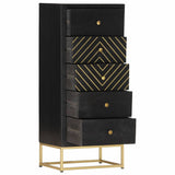 Vidaxl ladekast 45x30x105 cm massief mangohout zwart en goudkleurig