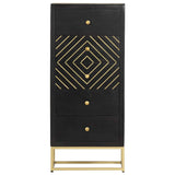 Vidaxl ladekast 45x30x105 cm massief mangohout zwart en goudkleurig