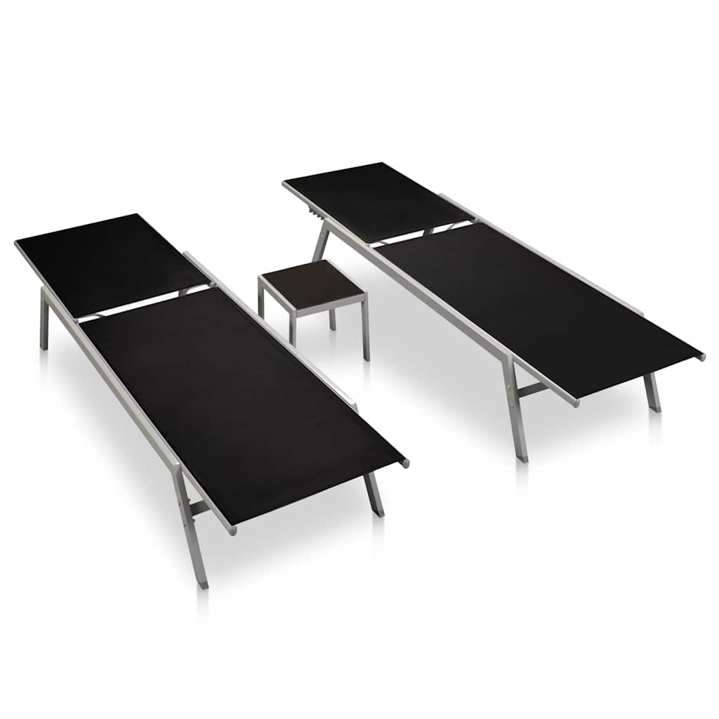 Vidaxl ligbedden 2 st met tafel staal en textileen zwart