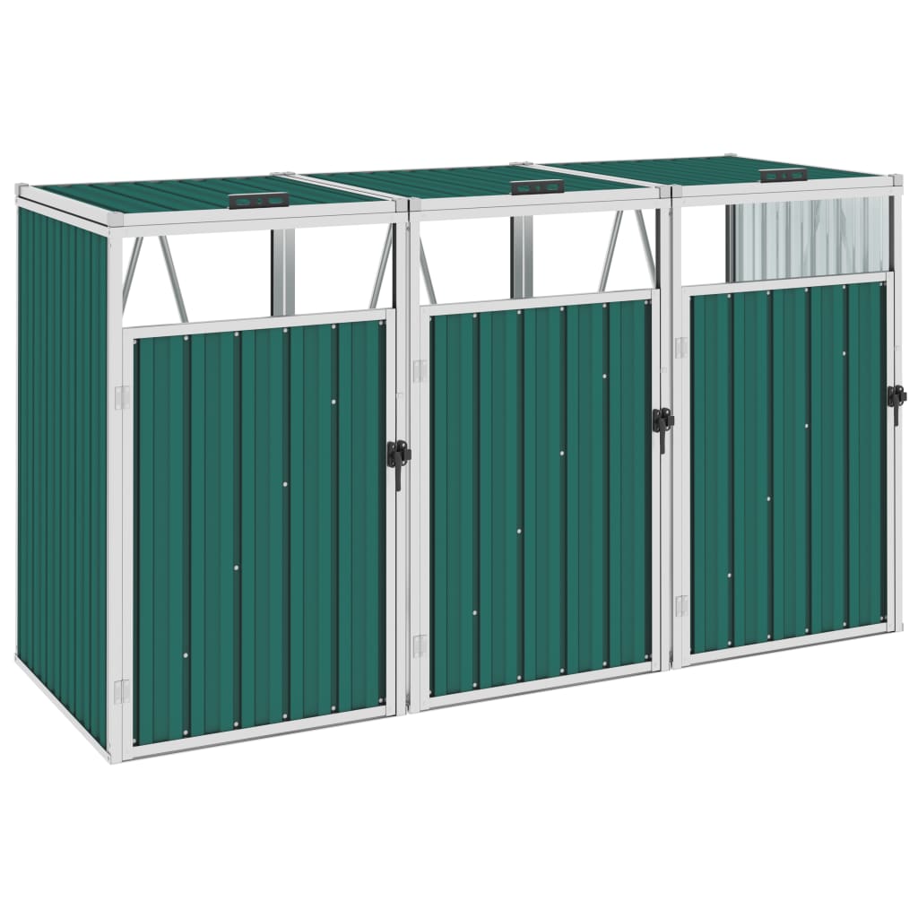 Vidaxl Waste Bin Storage Triple 213x81x121 cm en acier vert