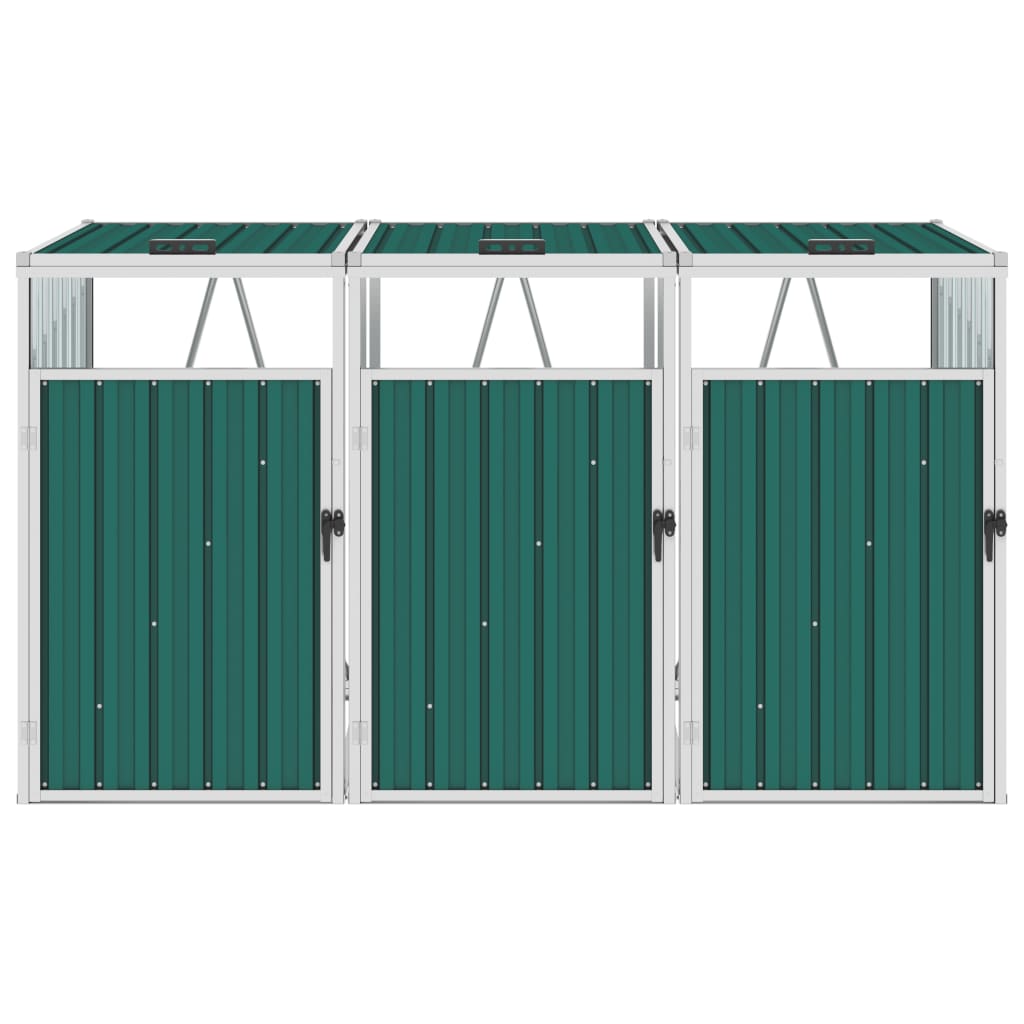 VidaXL waste bin storage triple 213x81x121 cm steel green