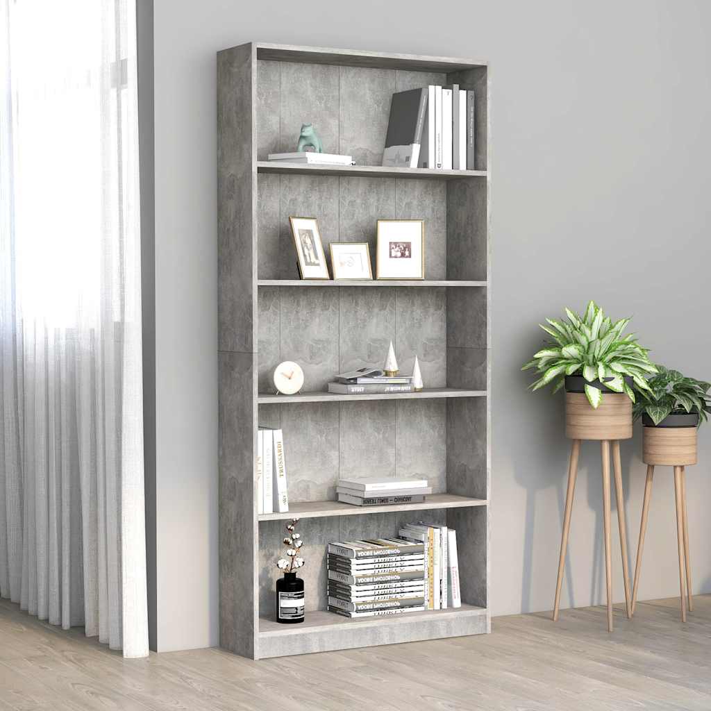 Vidaxl boekenkast met 5 schappen 80x24x175 cm bewerkt hout betongrijs