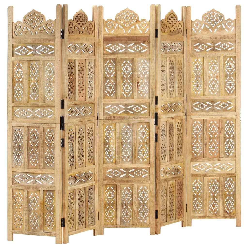 Vidaxl kamerscherm 5 panelen handgesneden 200x165 cm massief mangohout
