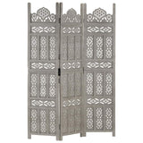 Vidaxl kamerscherm 3 panelen handgesneden 120x165 cm mangohout grijs