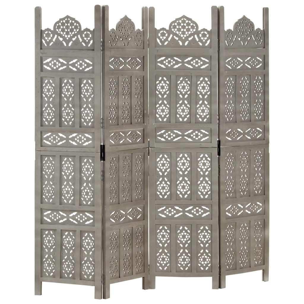 Vidaxl kamerscherm 4 panelen handgesneden 160x165 cm mangohout grijs