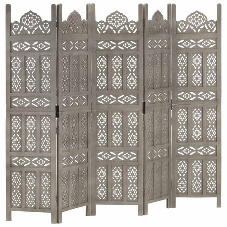 Vidaxl kamerscherm 5 panelen handgesneden 200x165 cm mangohout grijs