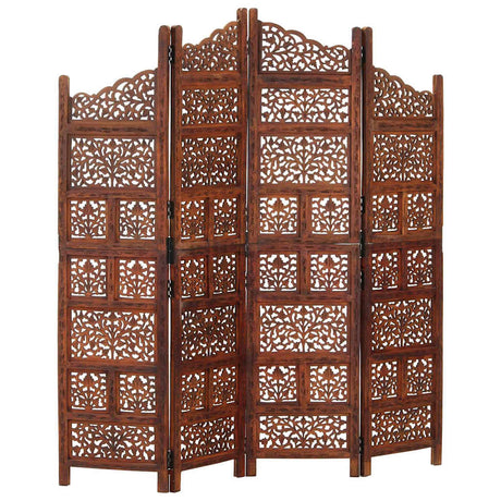 Vidaxl kamerscherm 4 panelen handgesneden 160x165 cm mangohout bruin