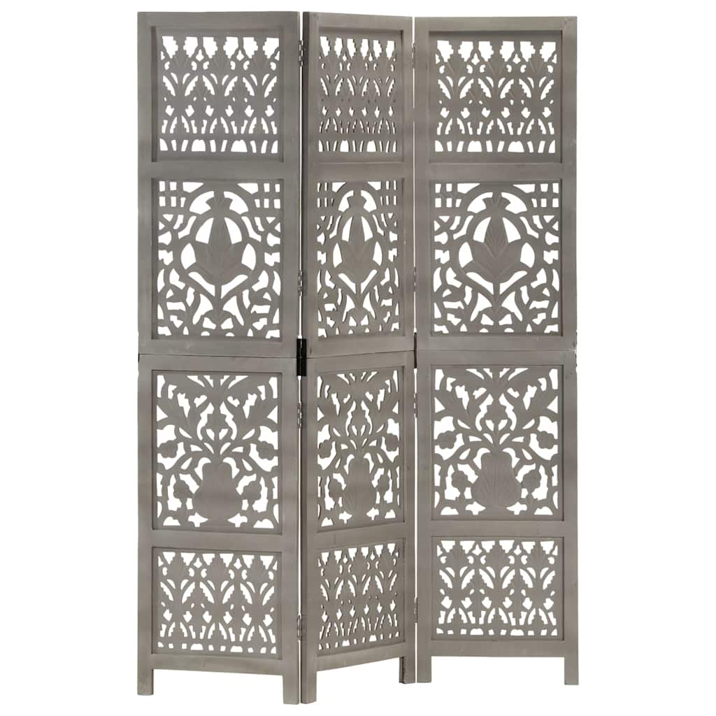 Vidaxl kamerscherm 3 panelen handgesneden 120x165 cm mangohout grijs