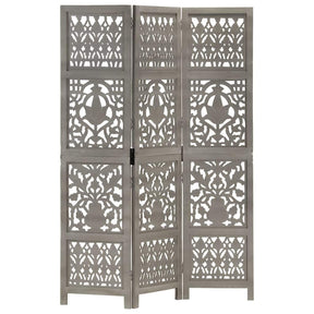 Vidaxl kamerscherm 3 panelen handgesneden 120x165 cm mangohout grijs