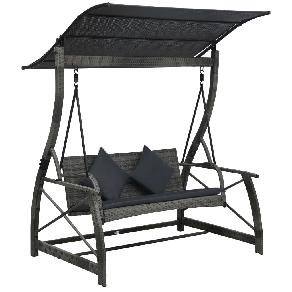 Vidaxl Swing Bank 3-seters med takpoly Rattan Grey