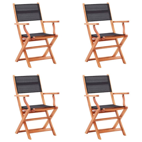 Vidaxl opklapbare stoelen, 4 stuks, zwart, massief eucalyptushout en textilene.