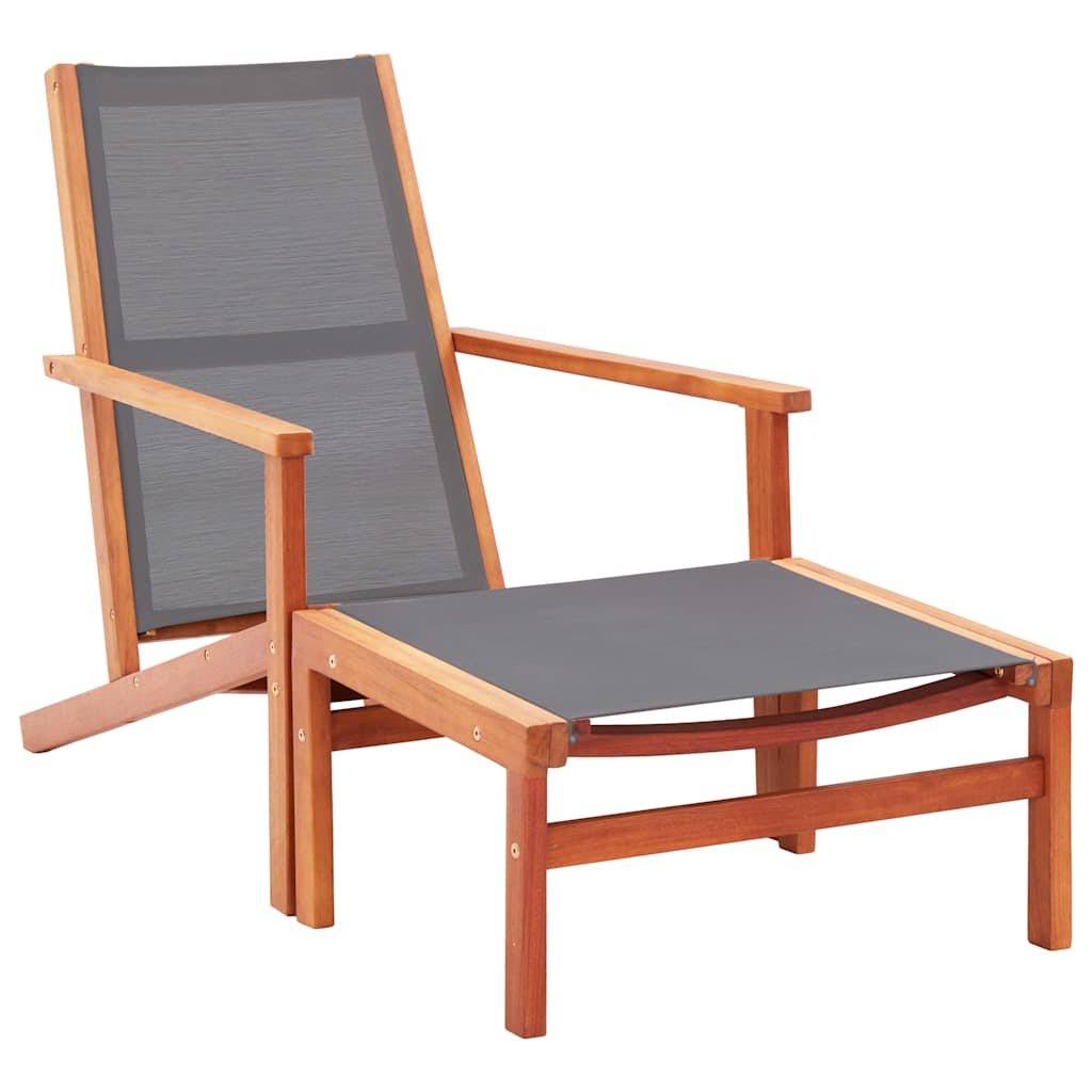 Vidaxl tuinstoel met voetensteun eucalyptushout en textileen grijs