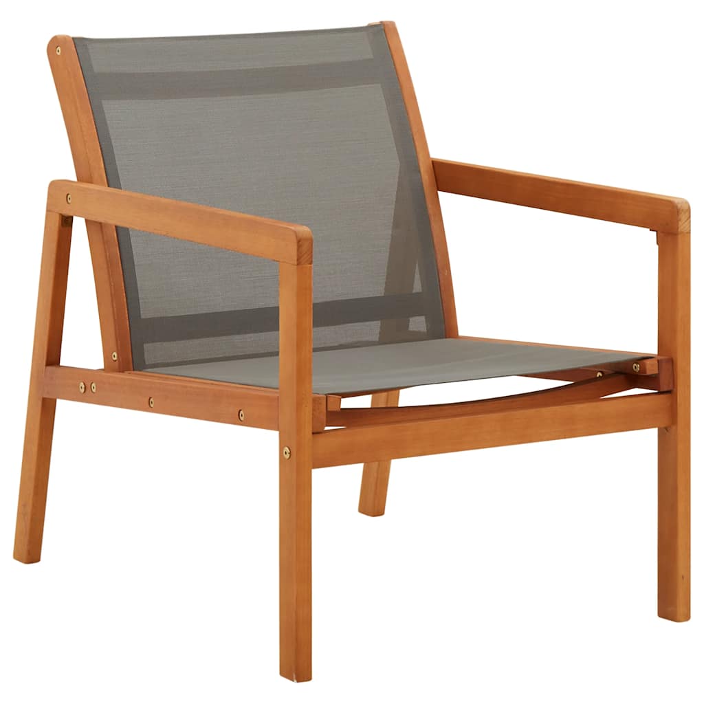 Vidaxl loungestoel massief eucalyptushout en textileen grijs