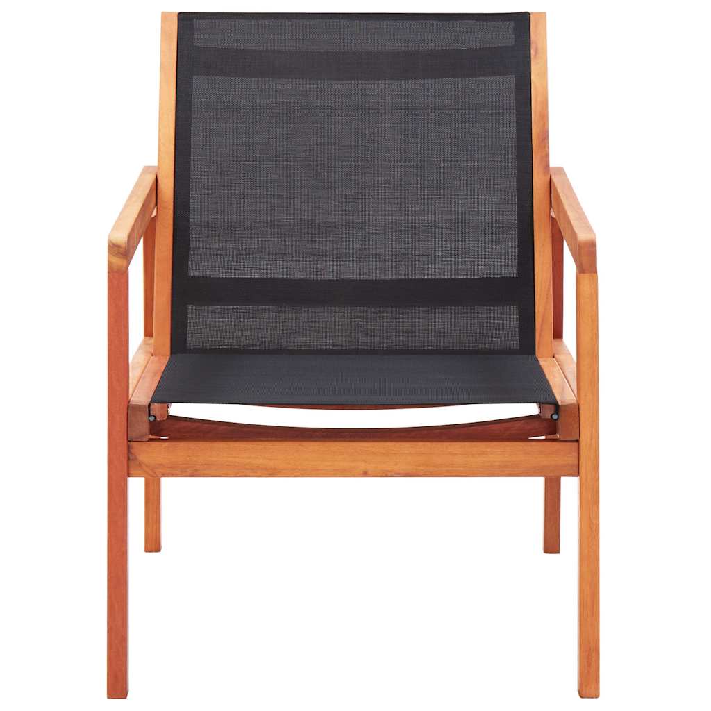 Vidaxl loungestoel massief eucalyptushout en textileen zwart