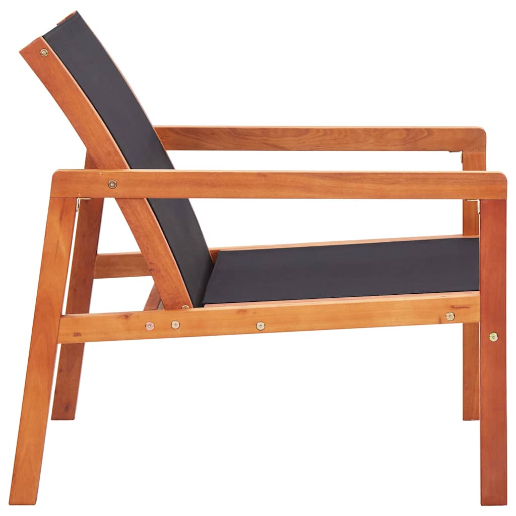 Vidaxl loungestoel massief eucalyptushout en textileen zwart