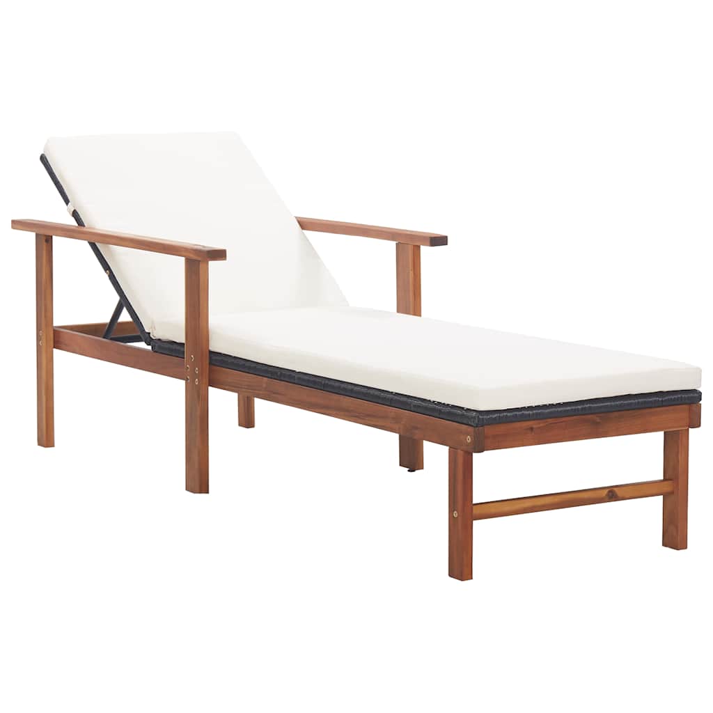Vidaxl ligbed met kussen poly rattan en massief acaciahout zwart